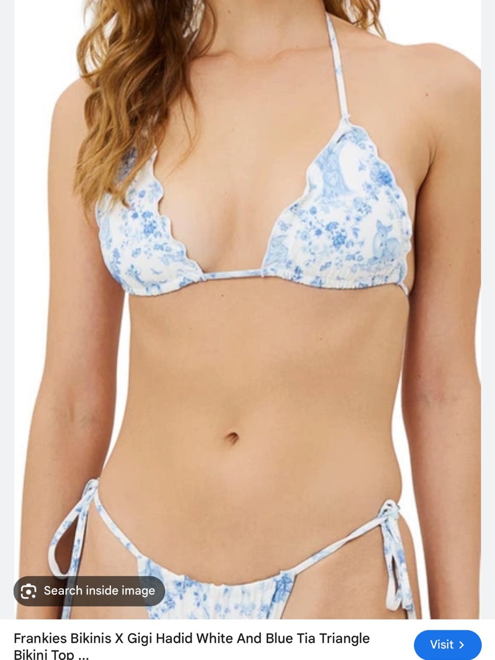 Frankie's Bikinis Blue and White Toile Tia Triangle Ruffle Bikini - Picture 2 of 2